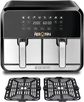 Black+Decker Digital Dual Zone Air Fryer 1700W 4L+4L Capacity, Frying, Grilling, Broiling, Roasting, and Baking, DZAF1700